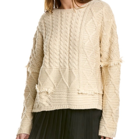 ZARA Cream Mixed Stitch Bulky Textured Fisherman Fringe-Hem Oversized Sweater - Picture 1 of 10
